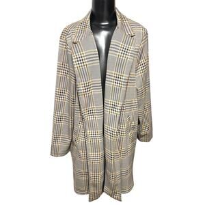 1X Melloday Collared Long Plaid Open Jacket Pockets Womens Retro